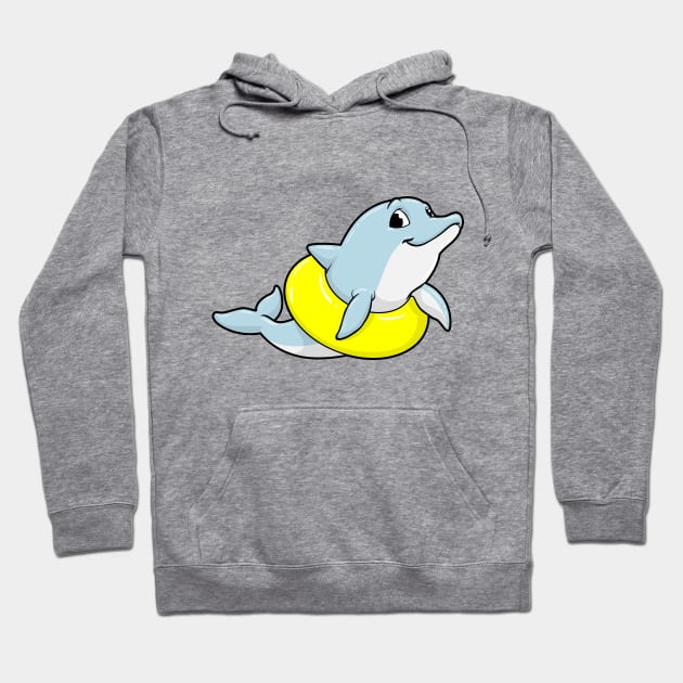 Dolphin at Swimming with Swim ring Hoodie by Markus Schnabel